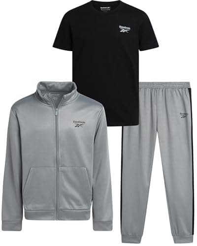 Best Boys Swetsuit Sets #1 from Reebok Reebok Boys Jogger Set - 3 Piece Athletic Tracksuit with Tricot Zip Jacket, T-Shirt, and Jogger Sweatpants for Boys, Size 12, Monument
