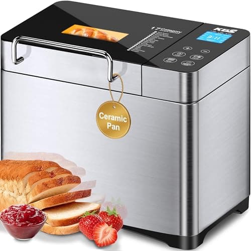 Best Bread Maker Machines with Timer #1 from KBS KBS Pro 710W Bread Maker, 2LB 17-in-1 Automatic Bread Machine with Healthy Ceramic Pan, Nut Dispenser, Tempered Glass Touch Panel, Stainless Steel Housing,3 Crust Colors, 15H Timer&Keep-Warm, Recipe