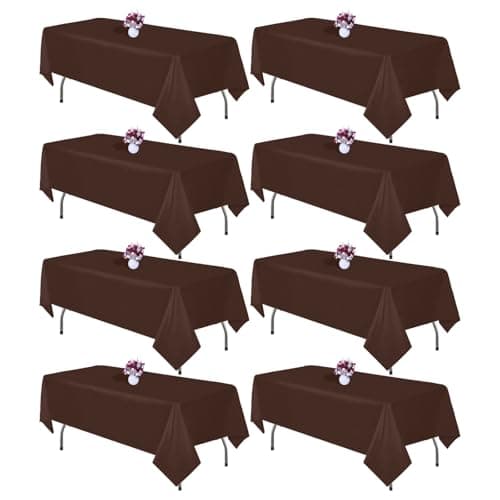 Best Brown Tableclothes #7 from CKIKU 8 Packs Brown Tablecloth Rectangle 60x102 Inch Rectangular Table Cloth for 6 Foot Rectangle Table, Wrinkle Resistant Polyester Fabric Tablecloth Washable Table Cover for Wedding Party Buffet