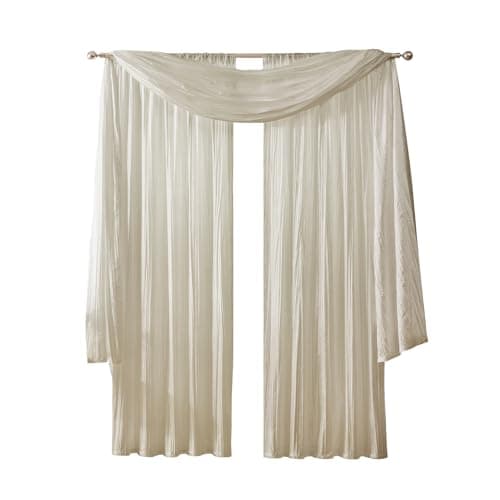 Best Window Curtains with Valance #5 from Elrene Elrene Home Fashions Athena Faux Crushed-Silk Window Curtain Panel and Valance Set, 52"x84" (2 Panels) & 1 Valance, Ivory