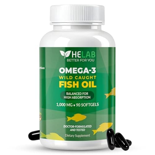 Best Fish Oil Capsules #4 from HELAB Omega 3 Fish Oil Supplementt (90 Count) Wild Caught Omega3 Fish Oil High EPA DHA Rich in Fatty Acid | Omega-3 Supplements for Women & Men | Purified Omega3 Fatty Acid, Non-GMO, Burpless Softgels