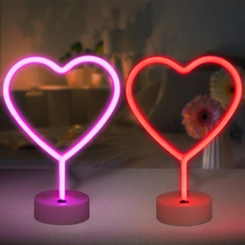 Best Valentine's Day Decors #5 from BRIGHTDECK BRIGHTDECK Valentines Day Decorations, 2 Pack Heart Neon Signs, LED Pink Lights Battery Operated or USB Powered, Neon Lights Heart Decor for Valentine's Day Gifts, Wedding, Party, Pink Room Decor