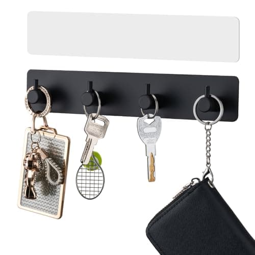 Best Key Holders for Wall #2 from Yunzt Yunzt Key Holder with 4 Hooks,Key Hanger Organizer for Wall Mount with 2 Self-Adhesive Tapes,Metal Key Rack for Entryway, Door, Bathroom, Kitchen(Black)