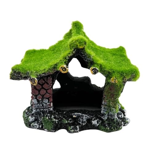 Best Aquarium Decors #4 from Tfwadmx Tfwadmx Aquarium Decoration House Resin Hollow Hideout House, Betta Fish Hide Accessories Cave Ornament Tank Small Fish Hideaway with Moss