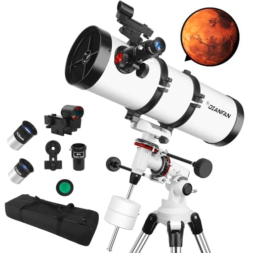 Best Telescopes for Adults #2 from Dianfan Telescope 150EQ Astronomical Professional Telescope for Adults High Powered, Reflector Manual Equatorial Telescopes for Beginners.Comes with Phone Adapter, Stainless Tripod & Filter and Carrying Bag