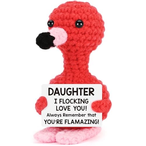 Best Valentine's Day Gifts for Daughter #5 from BdayPtion Daughter Gifts for Valentines Day from Mom Dad, I Love You Daughter Birthday Gifts, Easter Basket Stuffers Essentials for Teens Girl, Funny Handmade Crochet Flamingo Present for Daughter from Mother