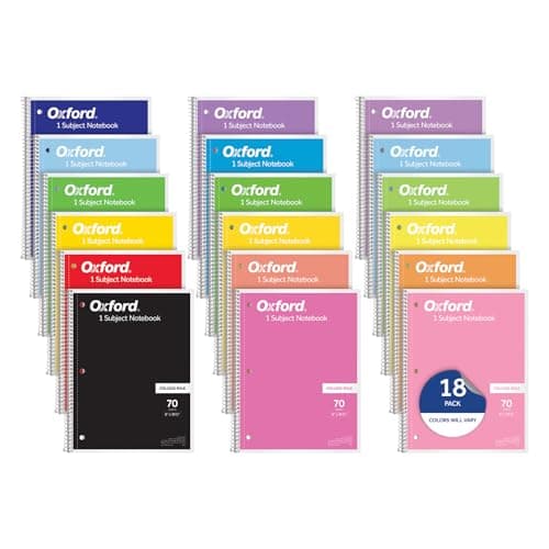 Best Spiral Notebooks #9 from Oxford Oxford Spiral Notebooks, 18 Count Bulk Pack, 1 Subject, College Ruled Notebooks for School, 8 x 10.5 Inches, 70 Sheets, Assorted Colors, Back to School Supplies (65206)