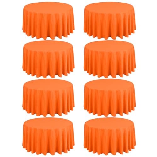 Best Orange Tableclothes #2 from FXKS 8 Pack Orange Round Tablecloth 120 Inch Circle Polyester Table Cloth, Washable Fabric Stain and Wrinkle Resistant Table Cover Round Tableclothes for Wedding Parties Banquet Reception Dining