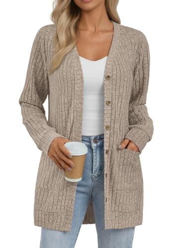 Best Cardigan for Women #7 from AUTOMET AUTOMET Women Long Cardigan Sweater Fall Lightweight Outfit Chunky 2026 Button Up Clothes with Pocket Coat Trendy Fashion Khaki L