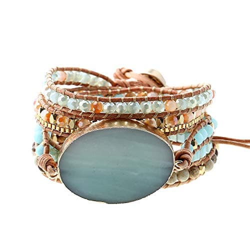 Best Handmade Bracelets #1 from Plumiss Plumiss Handmade Leather Wrap Natural Amazonite Druzy Bead Crystal Stone Bracelets for Women
