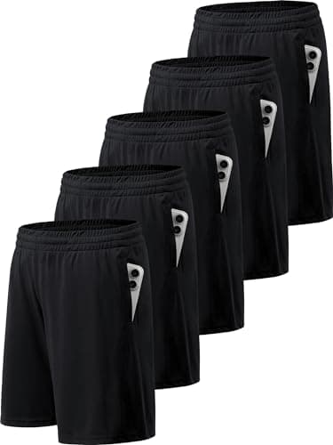 Best Moisture-Wicking Running Shorts #4 from BVNSOZ BVNSOZ Men's Athletic Shorts with Pockets and Elastic Waistband Quick Dry Workout Shorts for Men, Black x 5, M