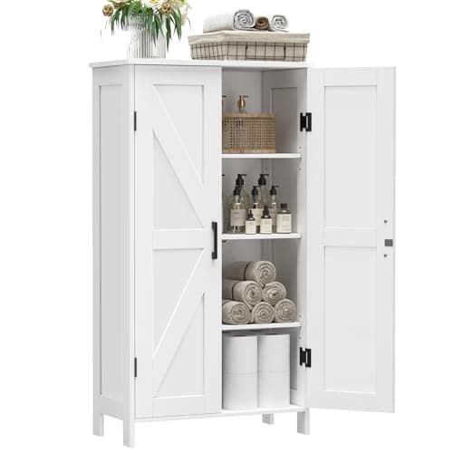 Best Bathroom Cabinets #7 from Homleke Homleke Farmhouse Bathroom Cabinet with Adjustable Shelves, Free-Standing Storage Cabinet with Barn Doors, for Kitchen, Living Room, Dining Room, Entryway, White