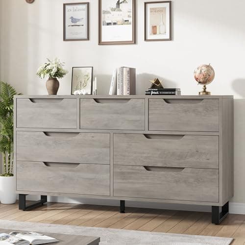 Best Dressers for Bedroom #3 from GarveeHome GarveeHome 7 Dresser for Bedroom, 55" Wide Dresser, Freestanding Horizontal Drawer with Storage, Wooden Closet Chest Storage for Living Room, Hallway, Entryway, Ash Grey