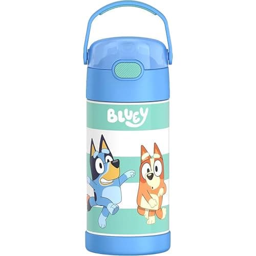 Best Kids Water Bottles #1 from THERMOS THERMOS FUNTAINER Water Bottle with Straw - 12 Ounce - Kids Stainless Steel Vacuum Insulated Water Bottle with Lid, Bluey