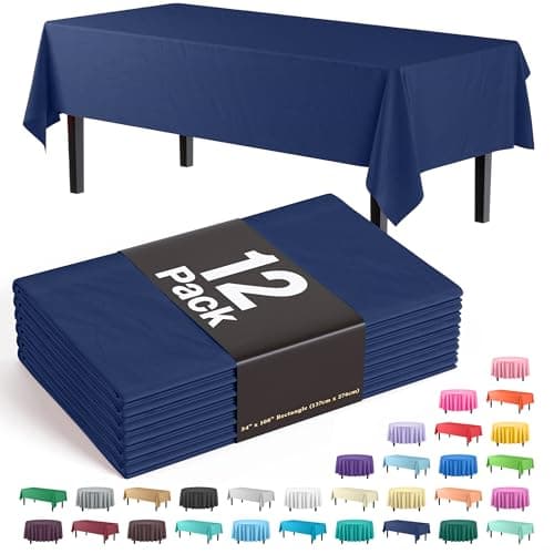 Best Blue Tableclothes #3 from Party Solids Party Solids 12-Pack Premium Plastic 54in. x 108in. Rectangle Table Cover - Navy Blue
