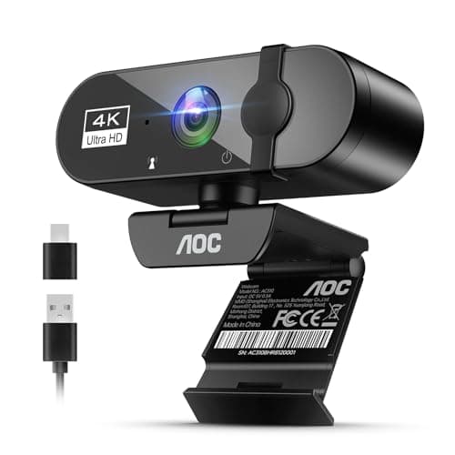 Best Webcams #4 from AOC AOC 4k Webcam for PC with Microphone, Computer Camera with Noise Cancellation, Privacy Cover, 99° FOV, Plug & Play USB Webcam for Streaming, Conferencing, Zoom, Skype, Facetime, Laptop, PC, Skype