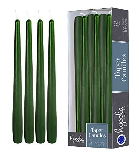 Best Green Candles #6 from Hyoola Hyoola 12 Pack Tall Taper Candles - 10 Inch Hunter Green Dripless, Unscented Dinner Candle - Paraffin Wax with Cotton Wicks - 8 Hour Burn Time