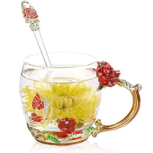 Best Flower Tea Cups #7 from onepeng onepeng Gifts for Mom Women Mothers Day Glass Coffee Enamels Mug Best Birthday Valentines Gifts for Her Girlfriend Wife from Daughter Son Valentine's Christmas Stocking Stuffers for Women Tea Cup
