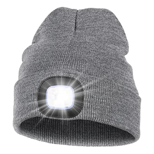 Best New Year Gifts for Men #3 from MELASA MELASA Unisex LED Beanie with The Light, USB Rechargeable Hands Free Headlamp Hat, Knitted Night Light Beanie Cap Flashlight Hat, Men Gifts for Dad Father Husband (Grey)