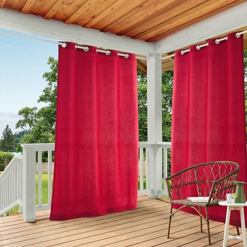 Best Red Window Curtains #7 from TOWN & COUNTRY BASICS TOWN & COUNTRY BASICS Cabana Solid Heavyweight Indoor Outdoor Curtains, Light Filtering Opacity with Grommet Top, Water Repellent, 2-Pack Set, 54"x84", Radiant Red
