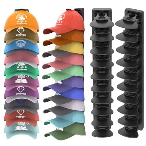 Best Hat Racks #9 from HeQe HeQe Hat Organizer for Baseball Caps Hold Up to 40 Hats, 2 Pack Hat Rack for Wall, Strong Adhesive Hat Storage Display Holder for Closet Door and Wall (Black)