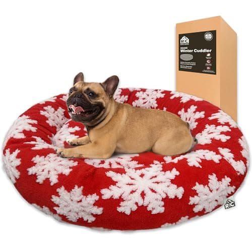 Best Orthopedic Dog Beds #5 from Ridge Creek Ridge Creek Round Couch Dog Bed for Pets (Snowflake Christmas Edition) Shredded Memory Foam Fill Base with Supportive Rounded Bolsters – Holiday Red/White (30 x 30 inch - Medium)
