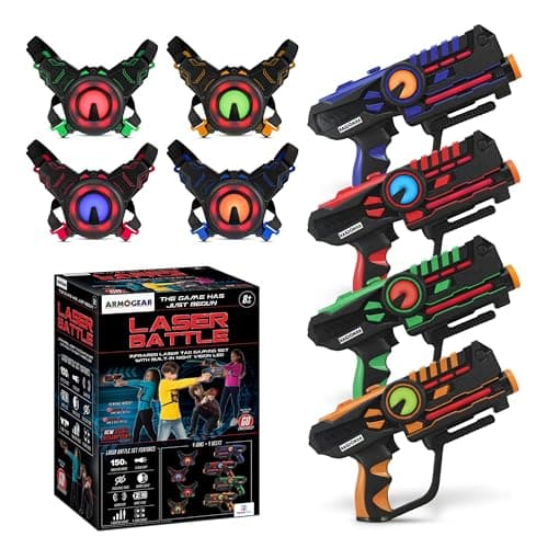 Best Laser Tag Games #3 from ArmoGear ArmoGear Set of 4 Laser Tag Guns with Vests - Laser Tag Set for Kids and Adults - Toy Guns with 150 ft Range, Night Vision, Invisibility Mode - Battery Operated - Multiplayer Outdoor Game for Ages 8+