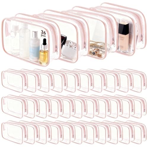 Best Clear Makeup Bags #9 from VZZNN VZZNN 36 Pack Clear Makeup Bag Bulk Clear Makeup Bags with Zipper, PVC Waterproof Cosmetic Organizer Case for Makeup Artists, for Travel, Pouches for Skin Care Products, Brushes, Tools, Pink