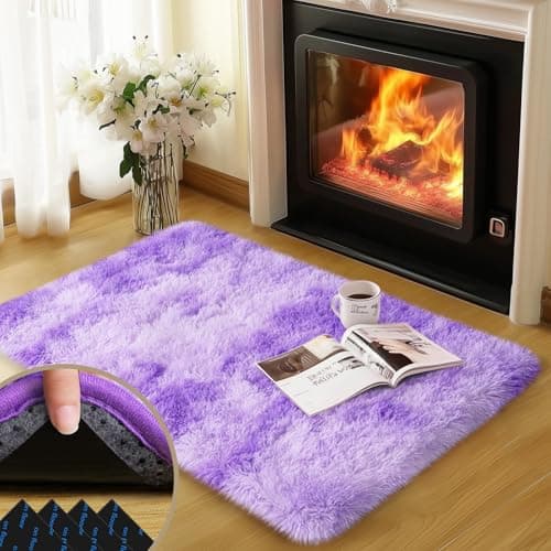 Best Purple Fuzzy Rugs #9 from qulint 2x3 Rug for Bedroom, Fluffy Area Rugs for Living Room, Small Soft Shag Fuzzy Shaggy Carpets for Kids Boys and Girls Dorm with 4 Non-Slip Rug Tapes for Room Home Decor (2ftx3ft, Tie-Dyed Purple)