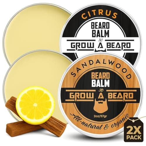 Best Beard Balms #5 from GROW ALPHA BEARD Beard Balm for Men, 2oz Sandalwood & 2oz Citrus Scent, w/Jojoba Oil & Shea Butter, Styling Cream for Men, Moisturizer & Softener, Beard Care Leave in Conditioner (2 Pack) (Balm)
