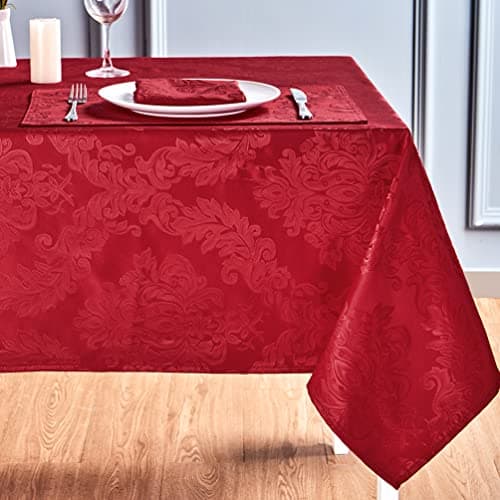 Best Red Tableclothes #4 from HomeJoy HomeJoy Rectangle Table Cloth Linen Farmhouse Stainproof Waterproof Washable Polyester Oblong Rectangular Fabric Table Cover for Kitchen Dining Dinner (Red, 60 X 120 Inch)