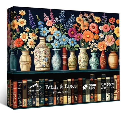 Best Puzzle for Adults #5 from PICKFORU Wildflower Puzzles for Adults 1000 Pieces, PICKFORU Vintage Flower Book Puzzle, Wildflower Pages Jigsaw Puzzle for Book Lover, Floral Art Bookshelf Library Puzzles
