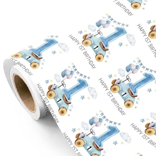 Best Wrapping Paper for Boys #8 from WRAPAHOLIC WRAPAHOLIC Racing Car 1st Birthday Wrapping Paper Roll - Mini Roll - 17 Inch x 16.5 Feet - Blue Happy 1st Birthday Race Car Wrapping Paper for Baby Boy, Kids Party, Baby Shower