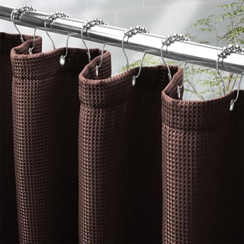 Best Brown Shower Curtains #6 from AmazerBath AmazerBath Brown Shower Curtain Waffle Textured, Fabric Shower Curtain Thick Heavy Duty 240GSM Hotel Quality Bathroom Shower Curtains, 72 x 72 Inches