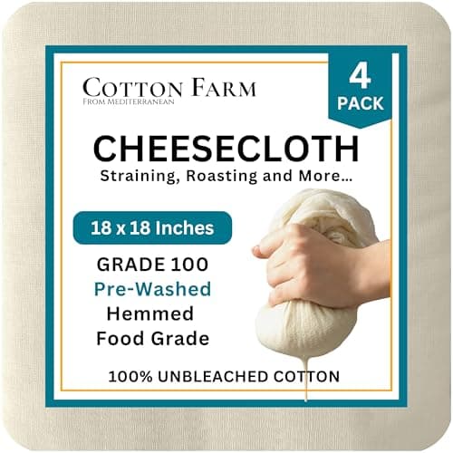 Best Cotton Cheeseclothes #4 from COTTON FARM FROM MEDITERRANEAN Cotton Farm Pre-Cut Cheese Cloths, 18 x 18 inch, Grade 100, Overlocked Edges, Ready to Use, Muslin Cheesecloth for Straining and Cooking, 100% Unbleached Cotton, Reusable