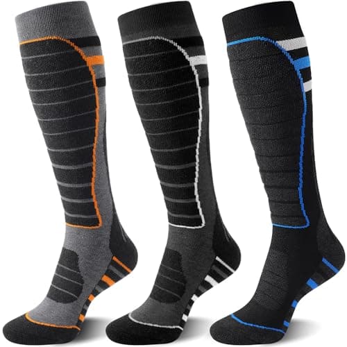 Best Ski Socks #1 from coclothy coclothy 3 Pairs Merino Wool Ski Socks, Winter Thermal Snowboard Sock for Women Men, Knee High Socks for Skiing, Hiking