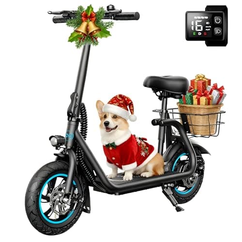 Best Electric Scooters #2 from Awwscooter AWWSCOOTER C1 Electric Scooter with Seat for Adults, 450W Powerful Motor, 20 Mile Long Range, 16 Mph Foldable Commuter E-Scooter with Basket for Daily Commute, Grocery, or Pet Travel – Classic Black
