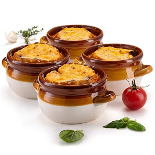 Best Soup Bowls #2 from KooK KooK French Onion Soup Bowl, French Onion Soup, Crock, Oven Safe Bowl, Ceramic, Handles, Stoneware, Dishwasher, Microwave, Oven & Broil Safe 16oz Standard Capacity & 18oz Full Capacity Set of 4
