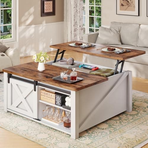 Best Home Furnitures #10 from SEDETA SEDETA 31.5" Lift Top Coffee Table with Storage, Square Coffee Tables for Living Room, Farmhouse Coffee Table with Large Hidden Storage Compartment and Adjustable Shelves, White