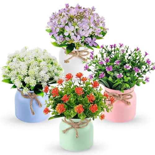 Best Spring Decorations #6 from Der Rose Der Rose 4 Pack Fake Flowers Small Artificial Faux Plants Indoor Summer Spring Decor for Centerpiece Table Decorations Home Office Desk Wedding Apartment Decor