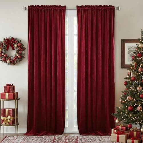 Best Red Window Curtains #5 from StangH StangH Theater Red Velvet Curtains Christmas Curtains Super Soft Thermal Insulated Window Drapes 84 inches for Living Room Holiday Decorative for Master Bedroom, W52 x L84, 2 Panels