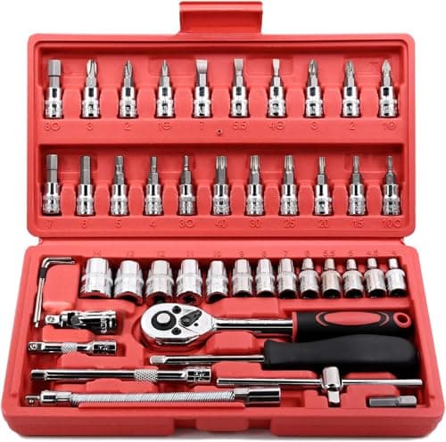 Best Socket Sets #1 from Egofine Egofine 46 Pieces 1/4 inch Drive Socket Ratchet Wrench Set, with Bit Socket Set Metric and Extension Bar for Auto Repairing and Household, with Storage Case