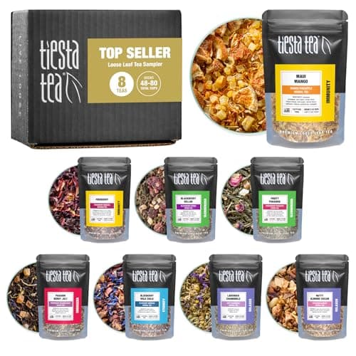 Best Tea Gift Sets #5 from Tiesta Tea Tiesta Tea - Loose Leaf Tea Sampler Set - Assorted Real Fruit, Herbal, Spices, Black & Chai Brew, High to No Caffeine, Hot or Iced Tea Variety, 8 Sample Pouches, Up to 80 Cups, Seasonal Flavors