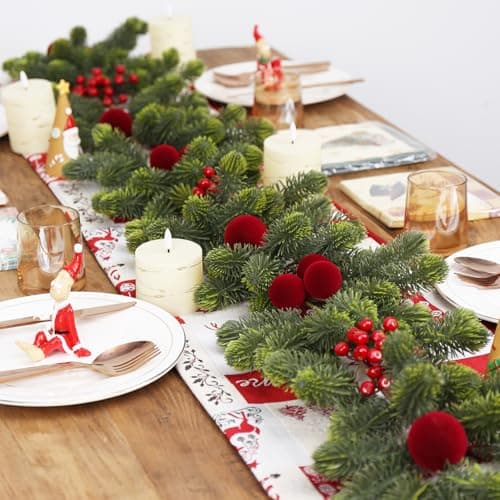 Best Christmas Decors for Table #3 from SY Super Bang SY Super Bang 6FT Christmas Garland, Artificial Green Garland Christmas Decorations with Velvet Ball Red Berry Exquisite Ornaments, for Indoor Outdoor Home Table Fireplace Xmas Party Holiday Decor.