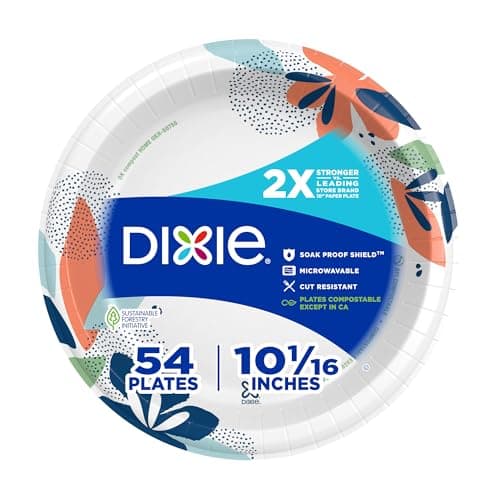 Best Paper Plates #10 from Dixie Dixie Large Paper Plates, 10 Inch, 54 Count, 2X Stronger*, Microwave-Safe, Soak-Proof, Cut Resistant, Disposable Plates For Everyday Breakfast, Lunch, & Dinner Meals