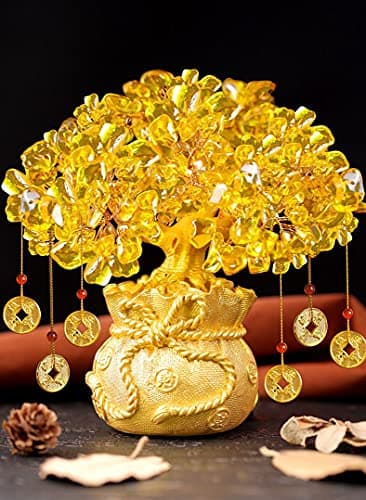 Best Crystal Money Trees #9 from Mose Cafolo Feng Shui Crystal Money Tree with Dragon Pot Citrine Tree Hangs Lucky Cold Coins Bonsai Style Decoration for Tabletop Decoration Home Office Store (Gold)
