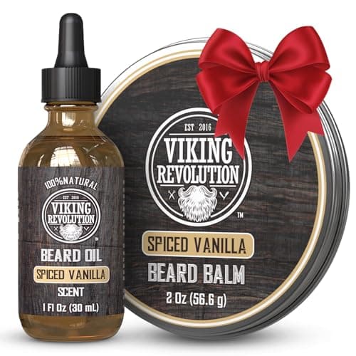 Best Beard Balms #2 from Viking Revolution Viking Revolution Spiced Vanilla Beard Balm for Men (2oz) and Beard Oil (1 fl oz) Kit - With Argan and Jojoba Oils - Soften and Moisturize - Stocking Stuffers for Men