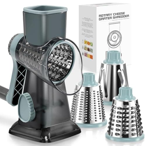 Best Cheese Graters #8 from KEOUKE KEOUKE Rotary Cheese Grater Hand Crank Transparent - Shredder Slicer Grinder 3 Stainless Steel Blades, Stable Suction, Labor-Saving Handle, Safe Kitchen Tool for Cheese, Vegetable, Nuts, Chocolate