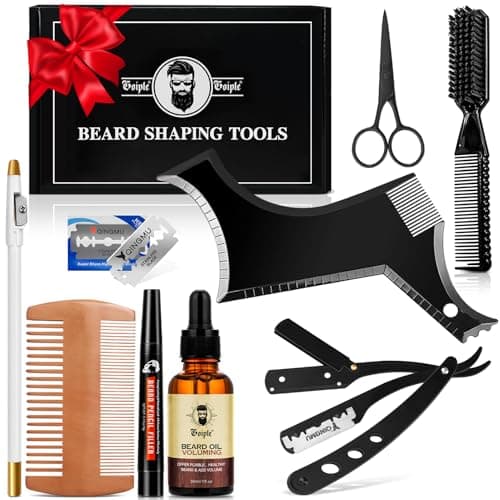 Best Beard Shaping Tools #5 from WOZUTUNT Beard Shaper for Men Beard Shaping Tools - Beard Straightener, Beard Template Guide, Professional Straight Edge Razor, Edge Blade, Barber Pencil, Beard Comb, Scissor, Gifts for Men Boyfriend Husband