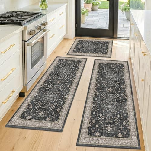 Best Rugs for Kitchen #8 from JTJ JTJ Washable Kitchen Rugs Sets of 3, Non Slip Kitchen Mats for Sink and Stove, Low Pile Durable Rugs for High Traffic Areas, Vintage Distressed Design